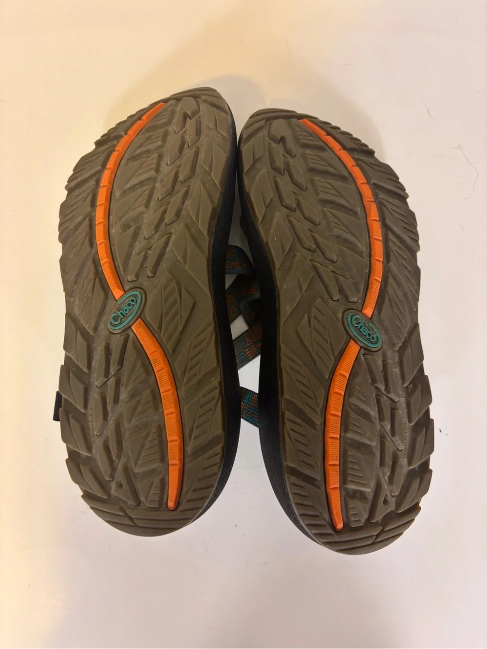Chaco Black Sandals with Teal and Orange Patterned Straps Open Back Men’s 7